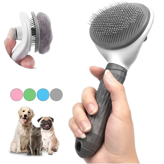 Self-Cleaning Pet Hair Removal Brush effortlessly removes loose fur from your pet’s coat