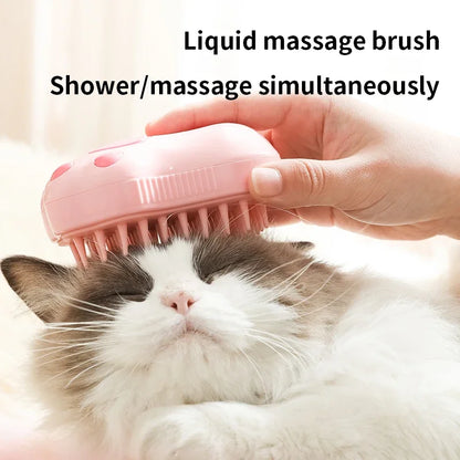 Soft silicone pet grooming brush for reducing shedding and tangles in dogs and cats.