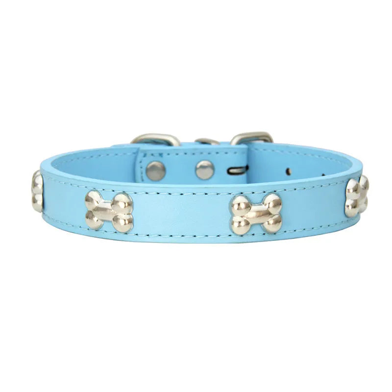 Stylish Leather Dog Collars with a trendy bone detail for extra flair