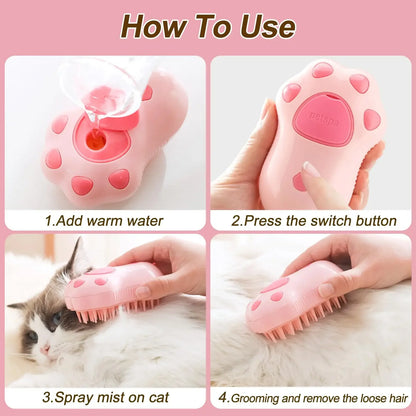 Close-up of 3-in-1 Electric Pet Grooming Brush with gentle bristles for effective pet fur care