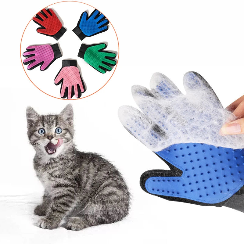 Versatile Pet Grooming Anti Shedding Gloves being used for both wet and dry grooming to control fur shedding.