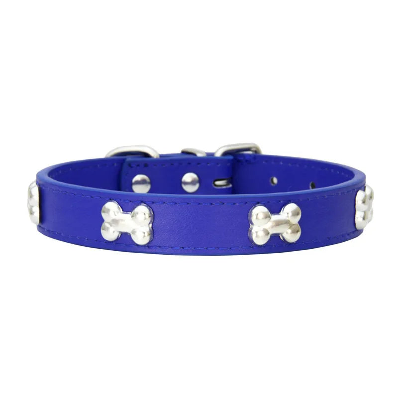 Easy-to-adjust Leather Dog Collars with a cute bone accent