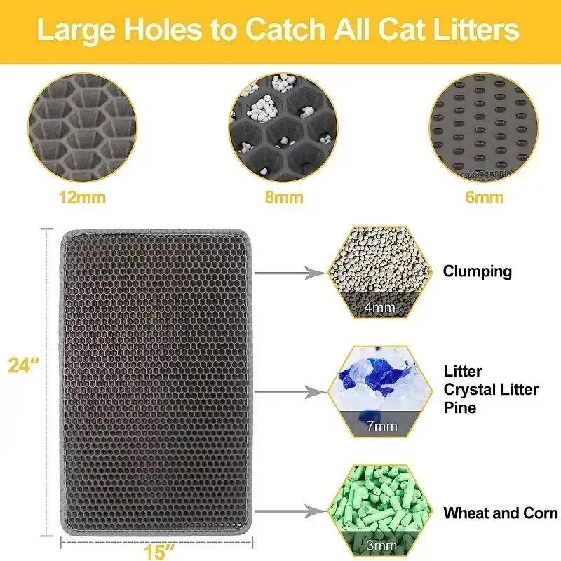 The Non-Slip Cat Litter Mat fits most litter boxes, preventing litter from spreading