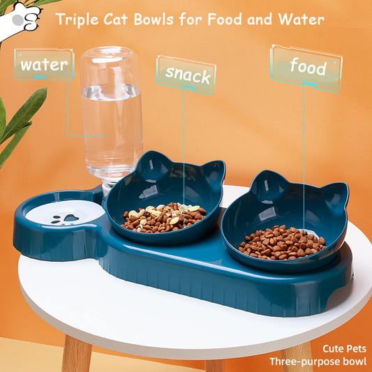 Cat Food & Water Feeder with automatic water dispenser for convenient, mess-free mealtime