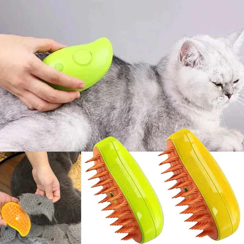 Pet owner using the lightweight Electric Pet Steamer Brush on their cat, highlighting its ergonomic design and suitability for sensitive skin