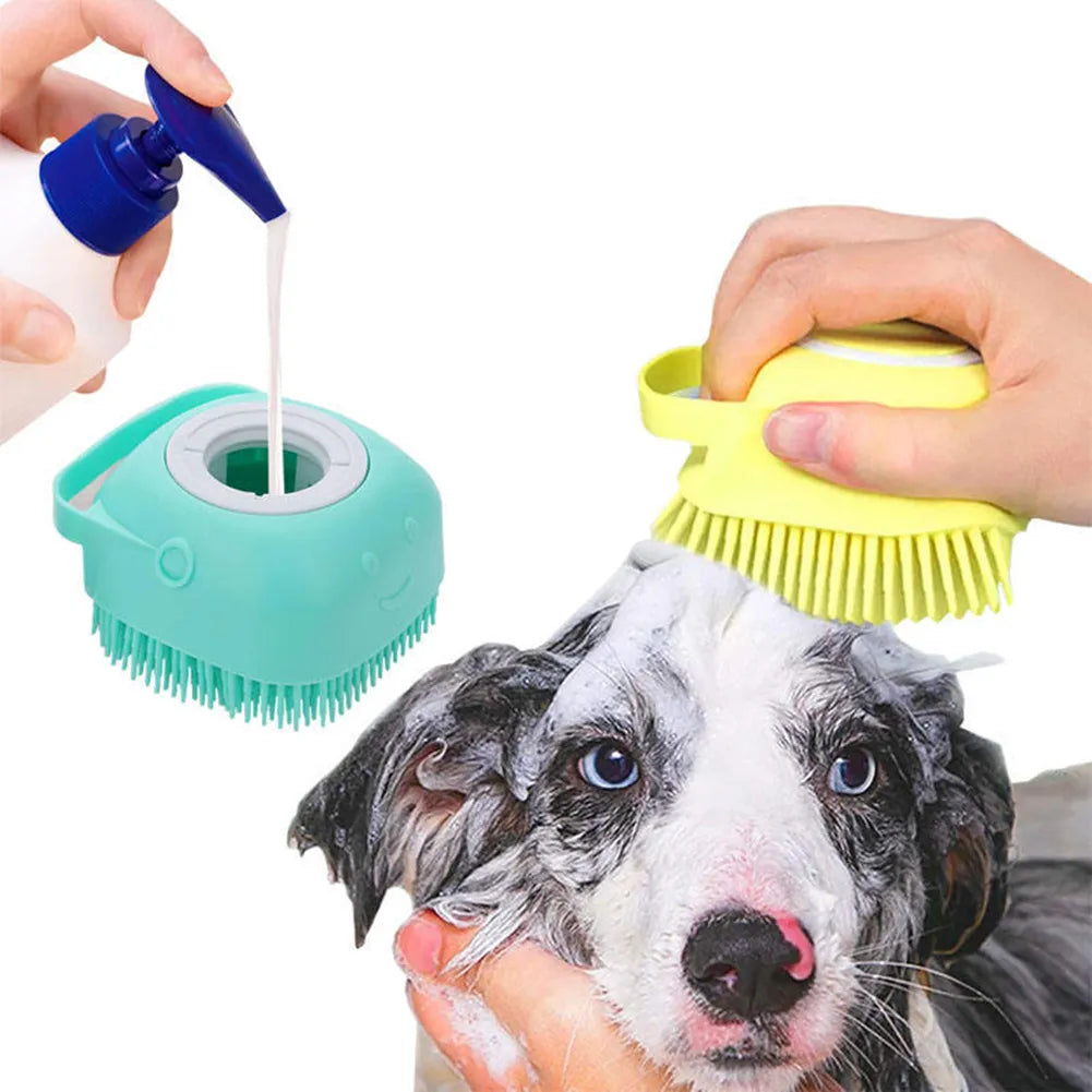 The Pet Massage and Bath Brush features soft silicone bristles to provide a soothing and safe grooming experience for pets.