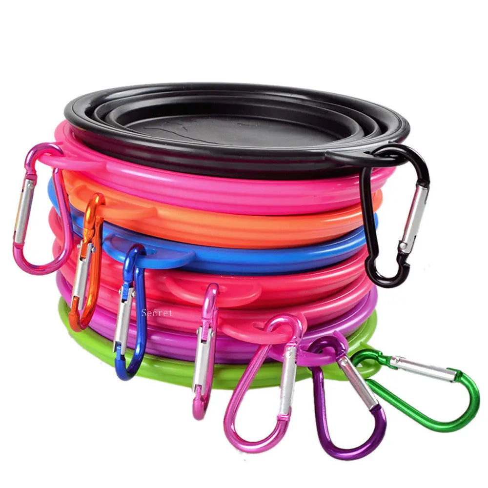 Lightweight Collapsible Travel Dog Bowl with a carabiner for convenient carrying